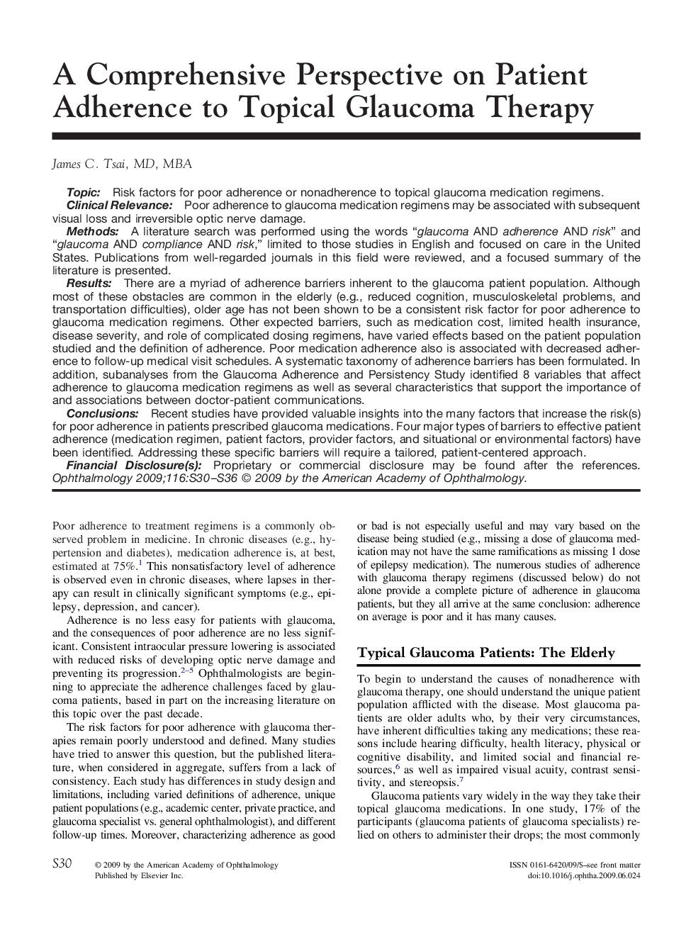 A Comprehensive Perspective on Patient Adherence to Topical Glaucoma Therapy