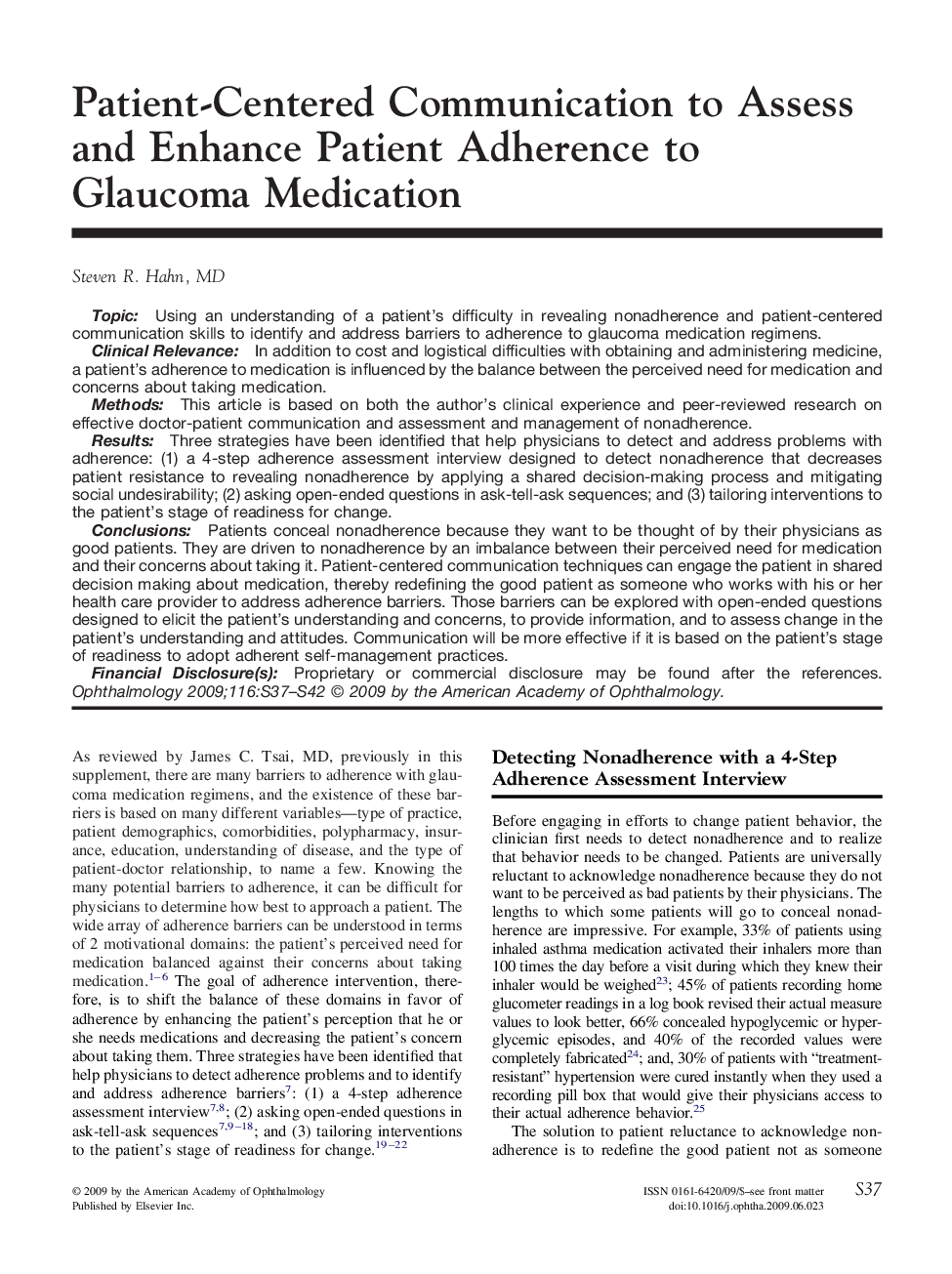 Patient-Centered Communication to Assess and Enhance Patient Adherence to Glaucoma Medication