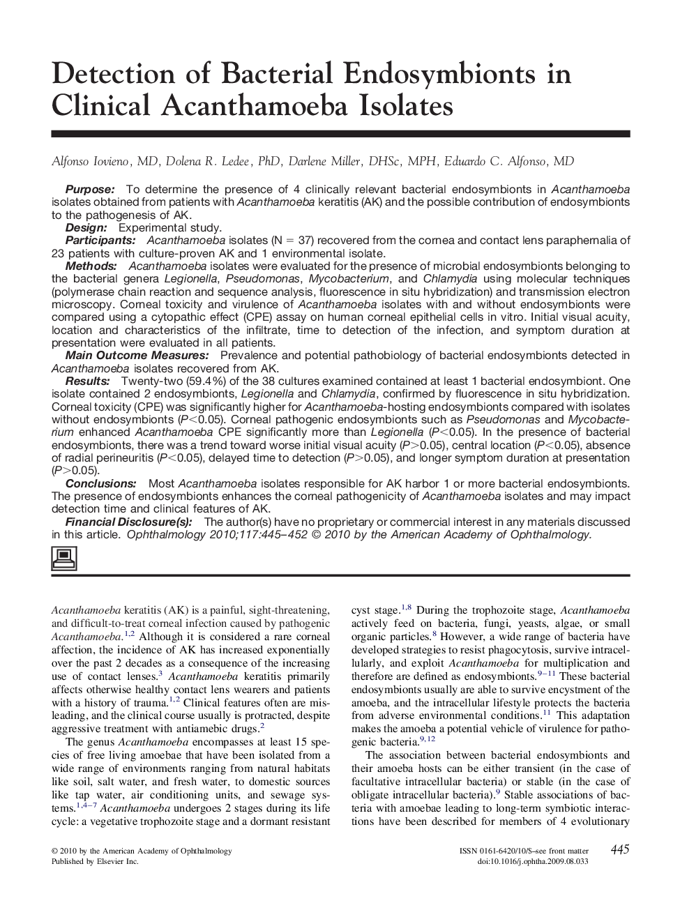 Detection of Bacterial Endosymbionts in Clinical Acanthamoeba Isolates