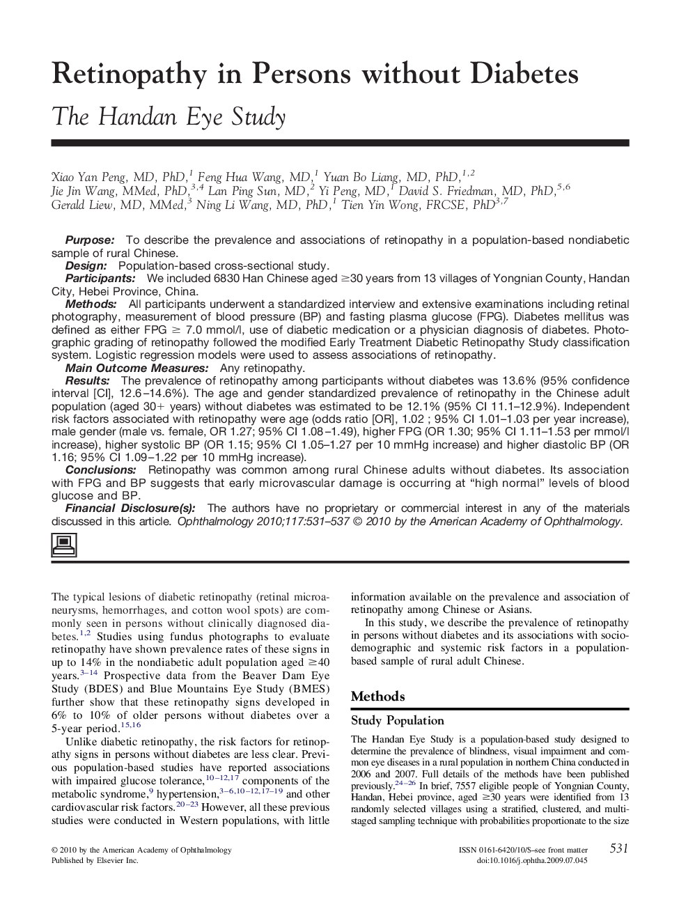 Retinopathy in Persons without Diabetes