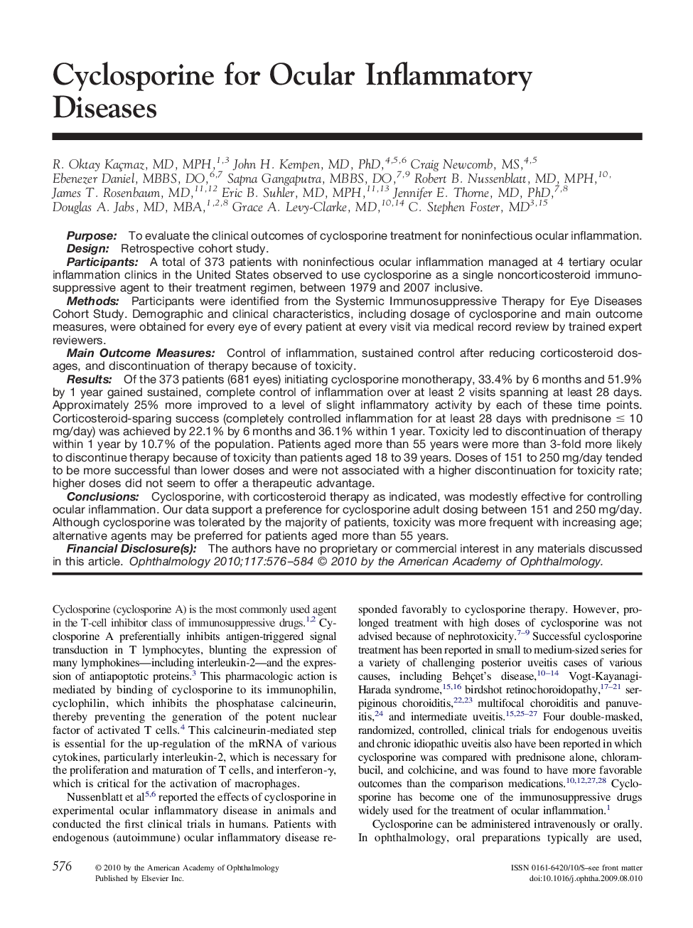 Cyclosporine for Ocular Inflammatory Diseases 