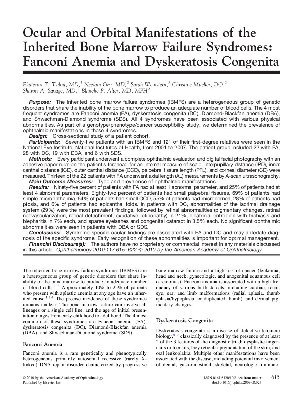 Ocular and Orbital Manifestations of the Inherited Bone Marrow Failure Syndromes: Fanconi Anemia and Dyskeratosis Congenita