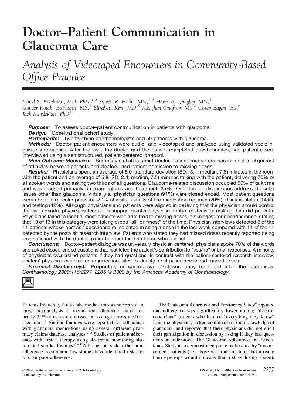Doctor-Patient Communication in Glaucoma Care