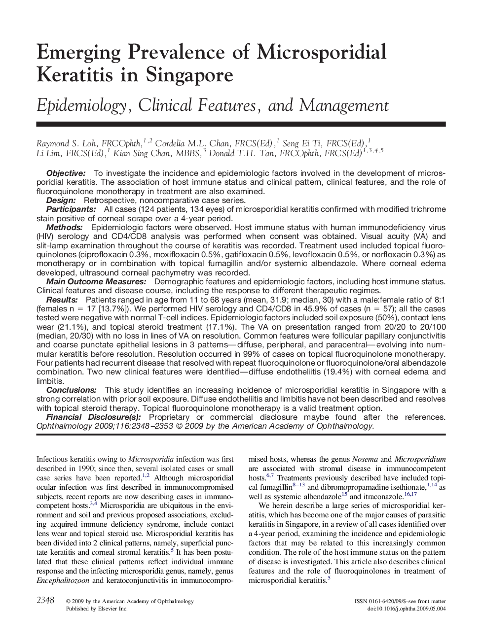 عکس صفحه اول مقاله: Emerging Prevalence of Microsporidial Keratitis in Singapore : Epidemiology, Clinical Features, and Management Emerging Prevalence of Microsporidial Keratitis in Singapore : Epidemiology, Clinical Features, and Management