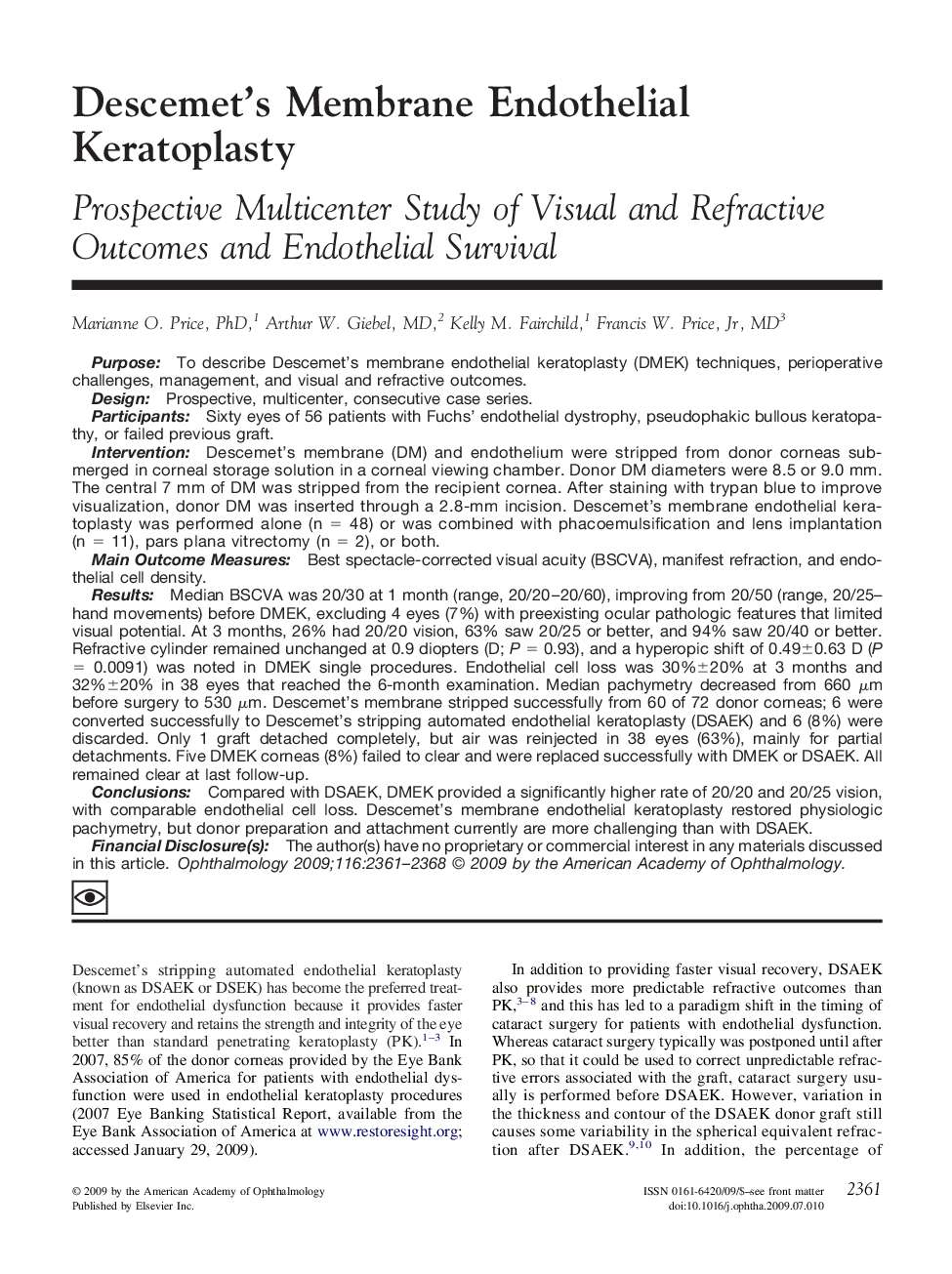 عکس صفحه اول مقاله: Descemet's Membrane Endothelial Keratoplasty Descemet's Membrane Endothelial Keratoplasty