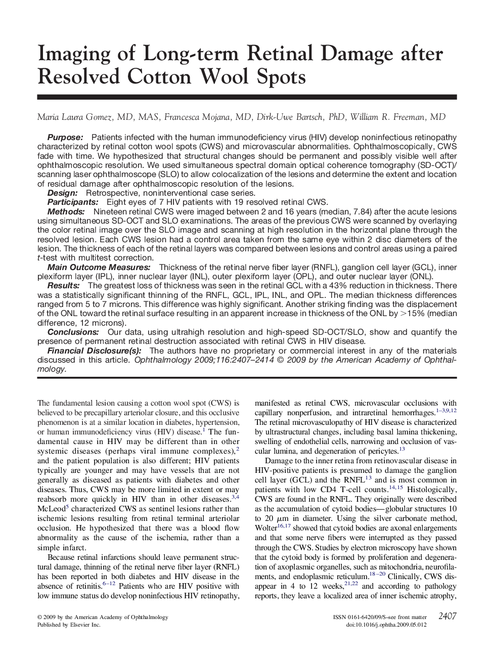 عکس صفحه اول مقاله: Imaging of Long-term Retinal Damage after Resolved Cotton Wool Spots Imaging of Long-term Retinal Damage after Resolved Cotton Wool Spots
