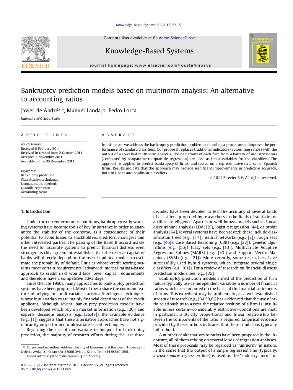 Bankruptcy prediction models based on multinorm analysis: An alternative to accounting ratios