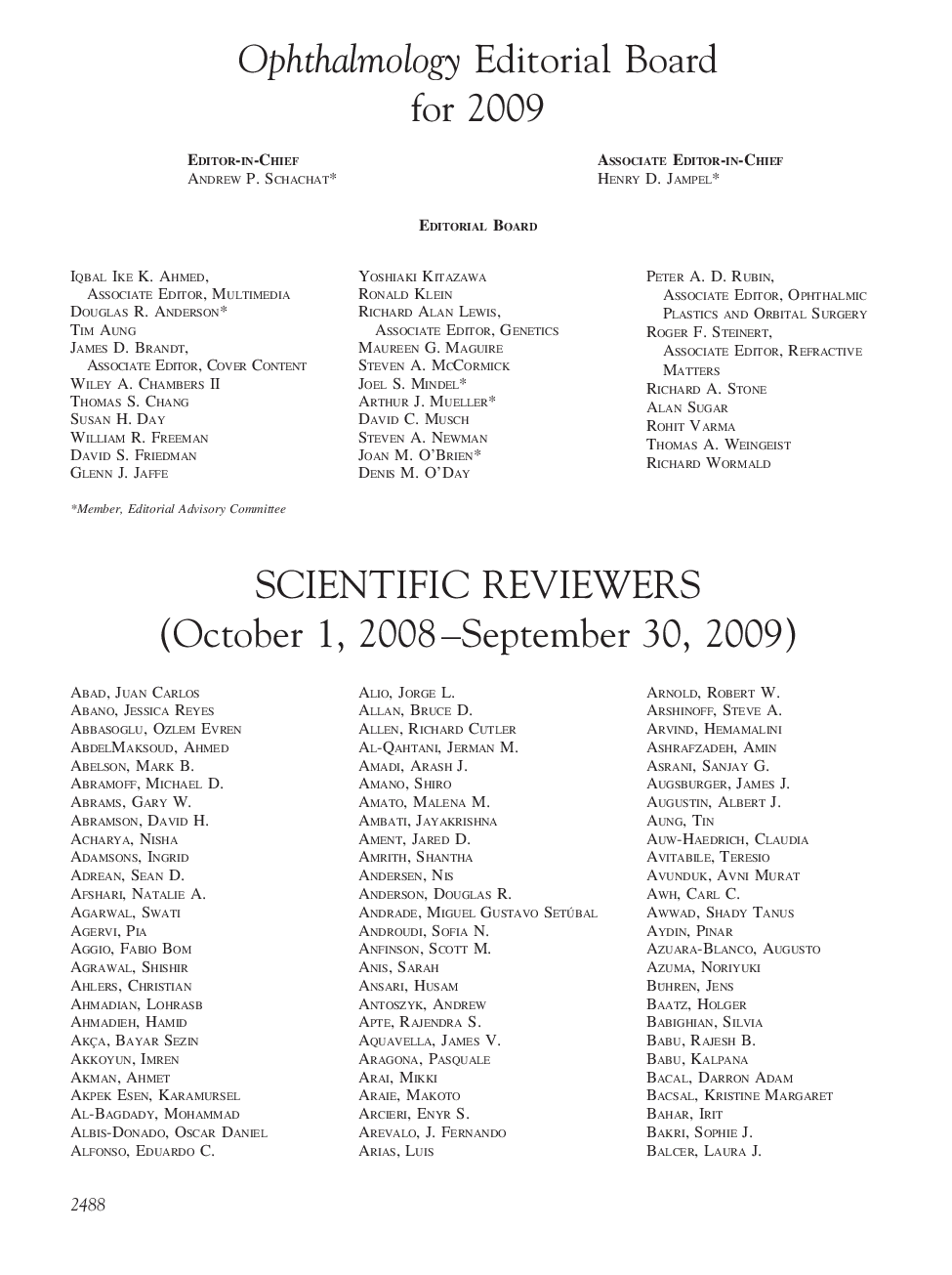 2009 Scientific Reviewers List