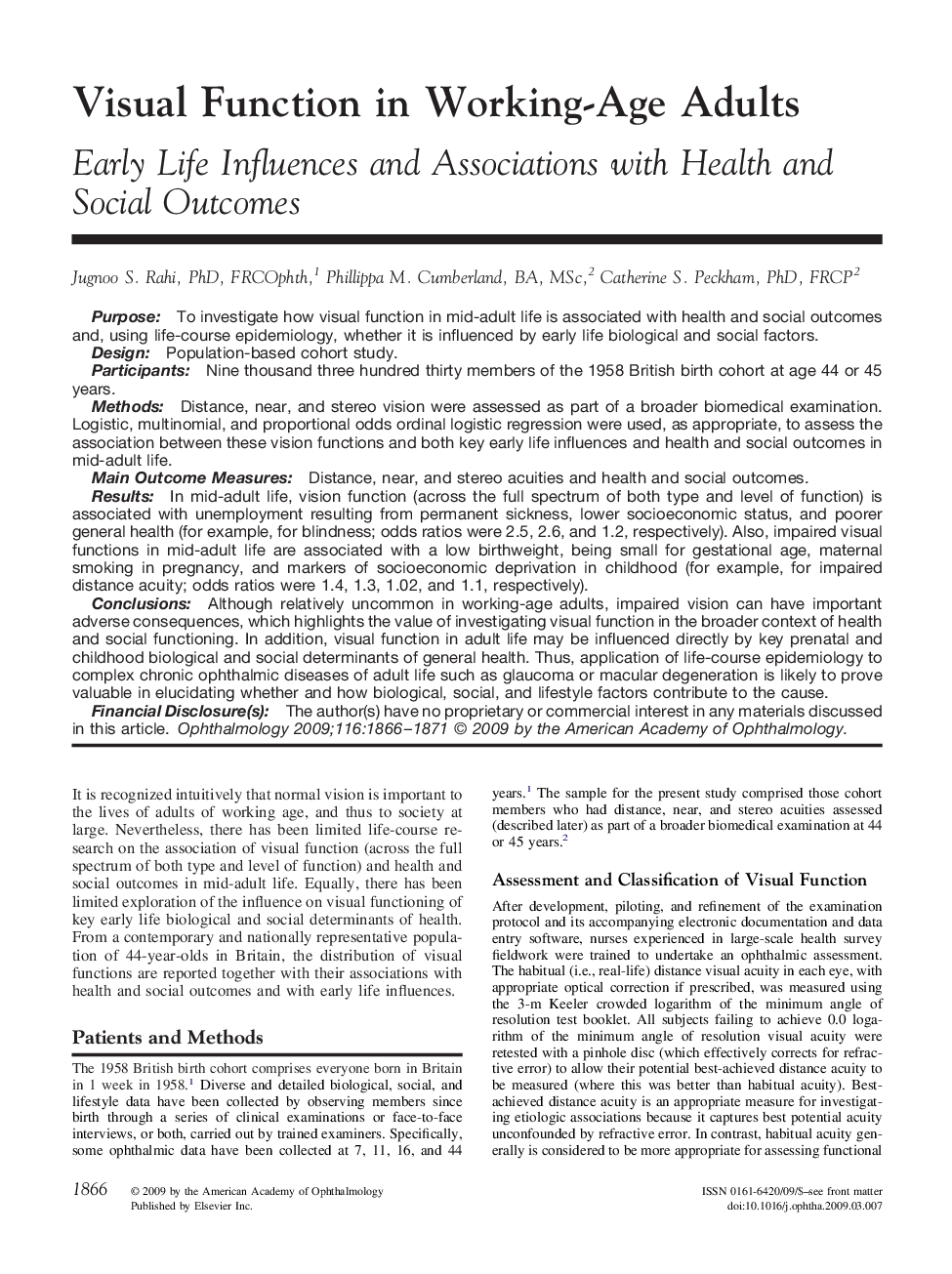 Visual Function in Working-Age Adults