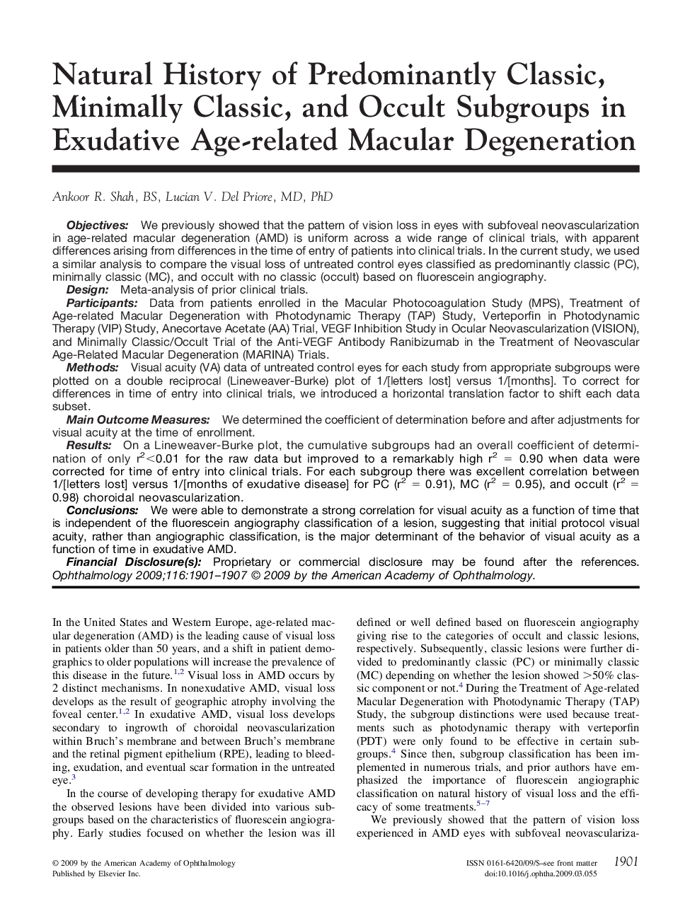 Natural History of Predominantly Classic, Minimally Classic, and Occult Subgroups in Exudative Age-related Macular Degeneration