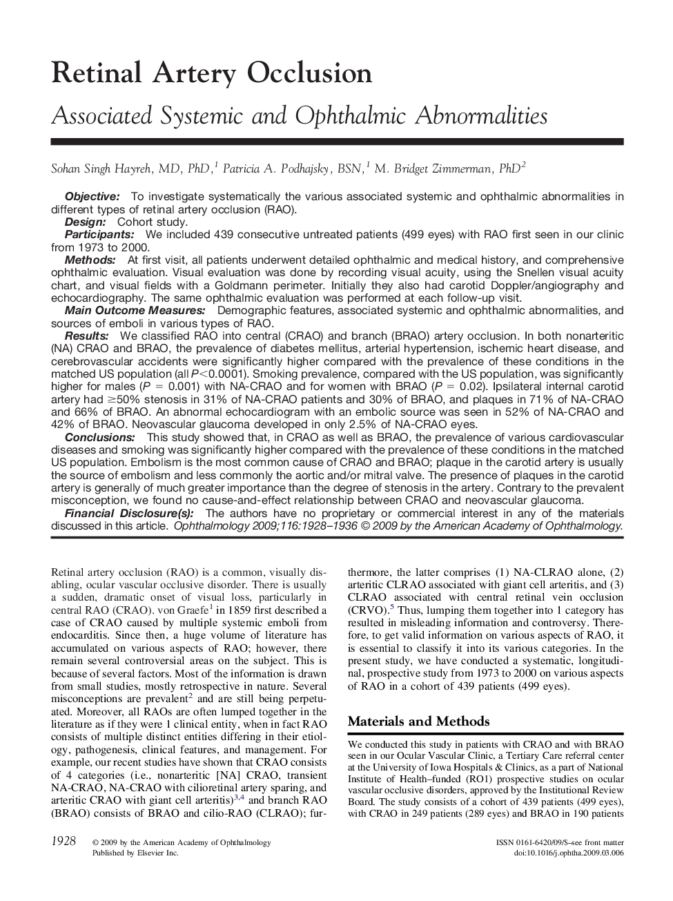 Retinal Artery Occlusion