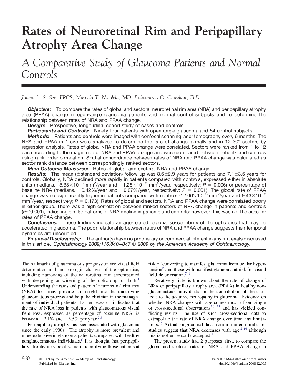 Rates of Neuroretinal Rim and Peripapillary Atrophy Area Change