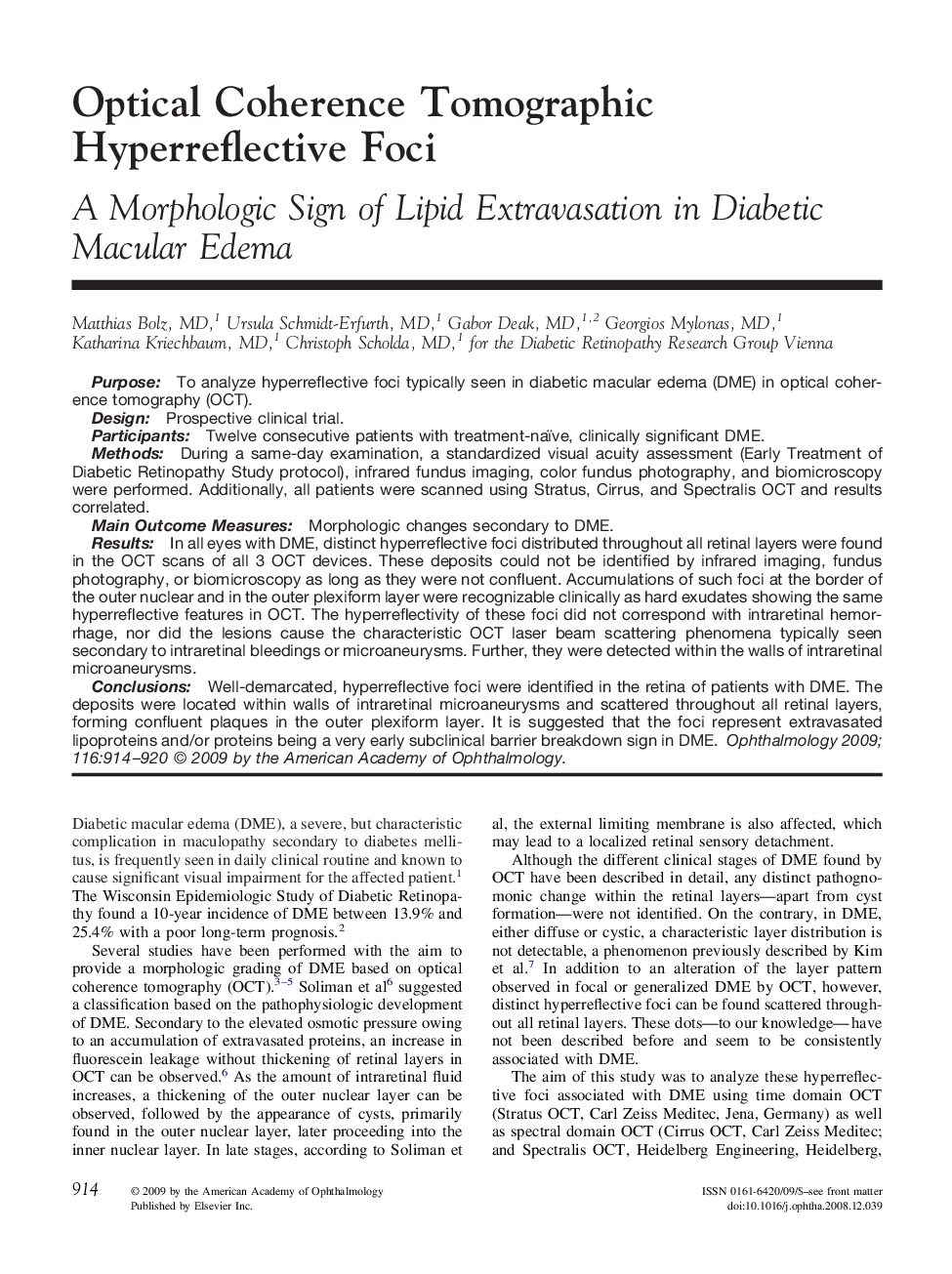 Optical Coherence Tomographic Hyperreflective Foci