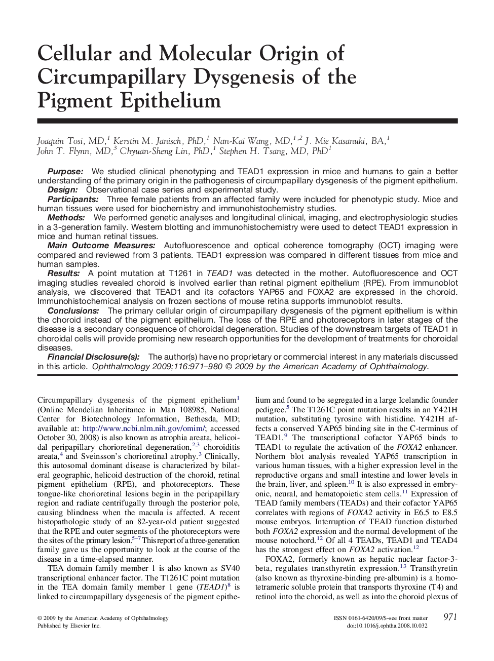 Cellular and Molecular Origin of Circumpapillary Dysgenesis of the Pigment Epithelium