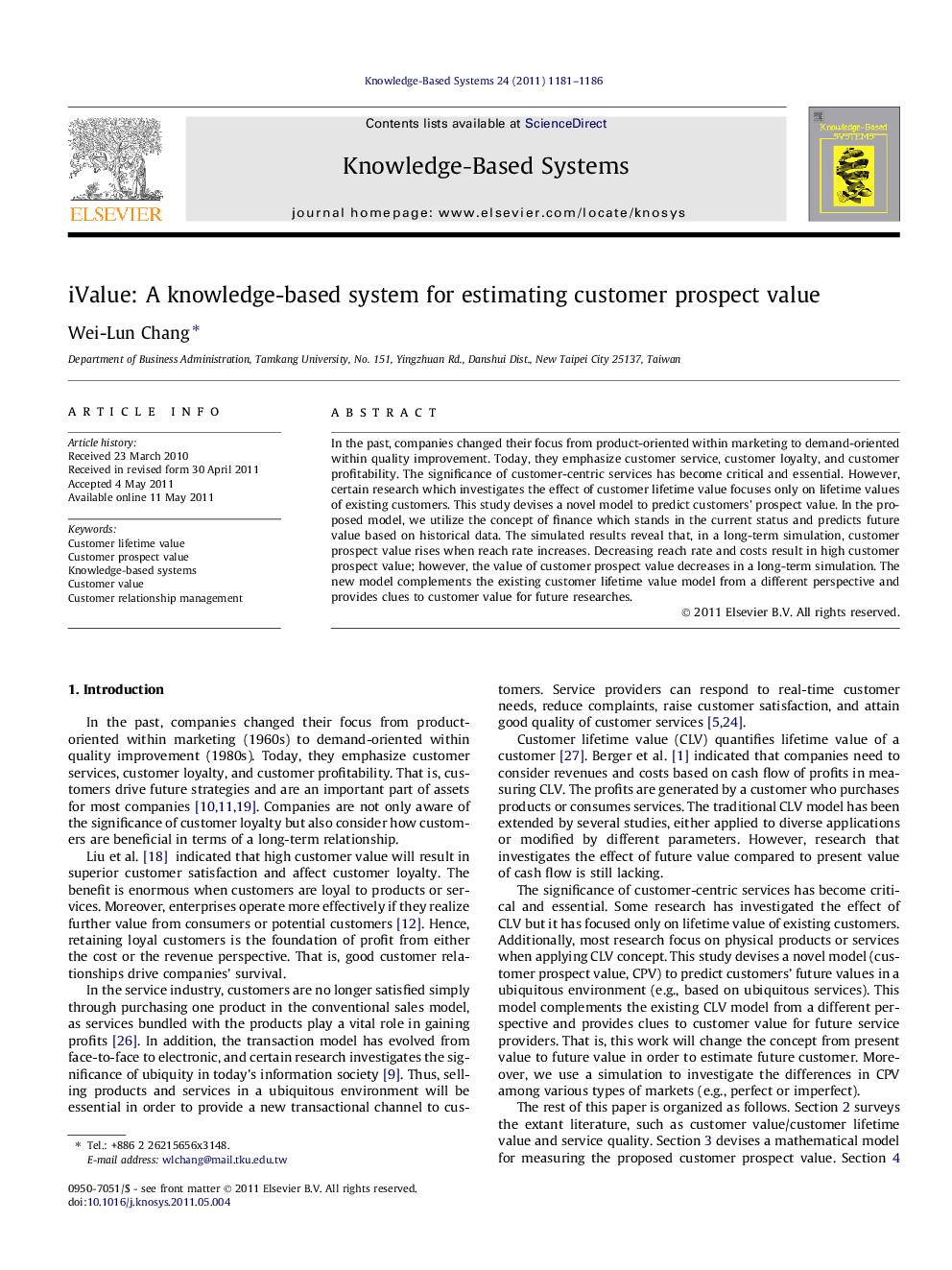 iValue: A knowledge-based system for estimating customer prospect value