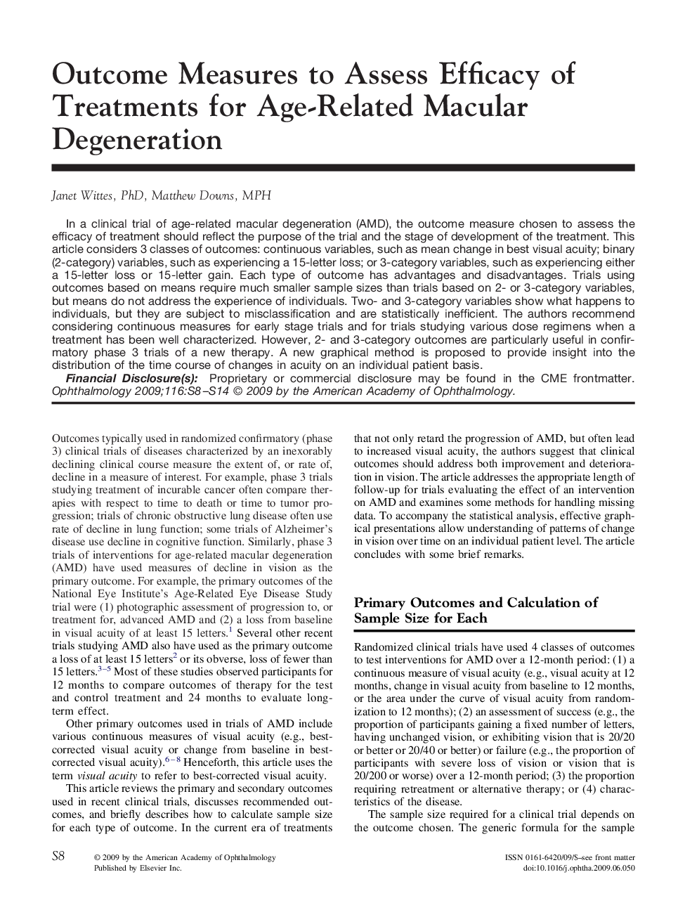 Outcome Measures to Assess Efficacy of Treatments for Age-Related Macular Degeneration