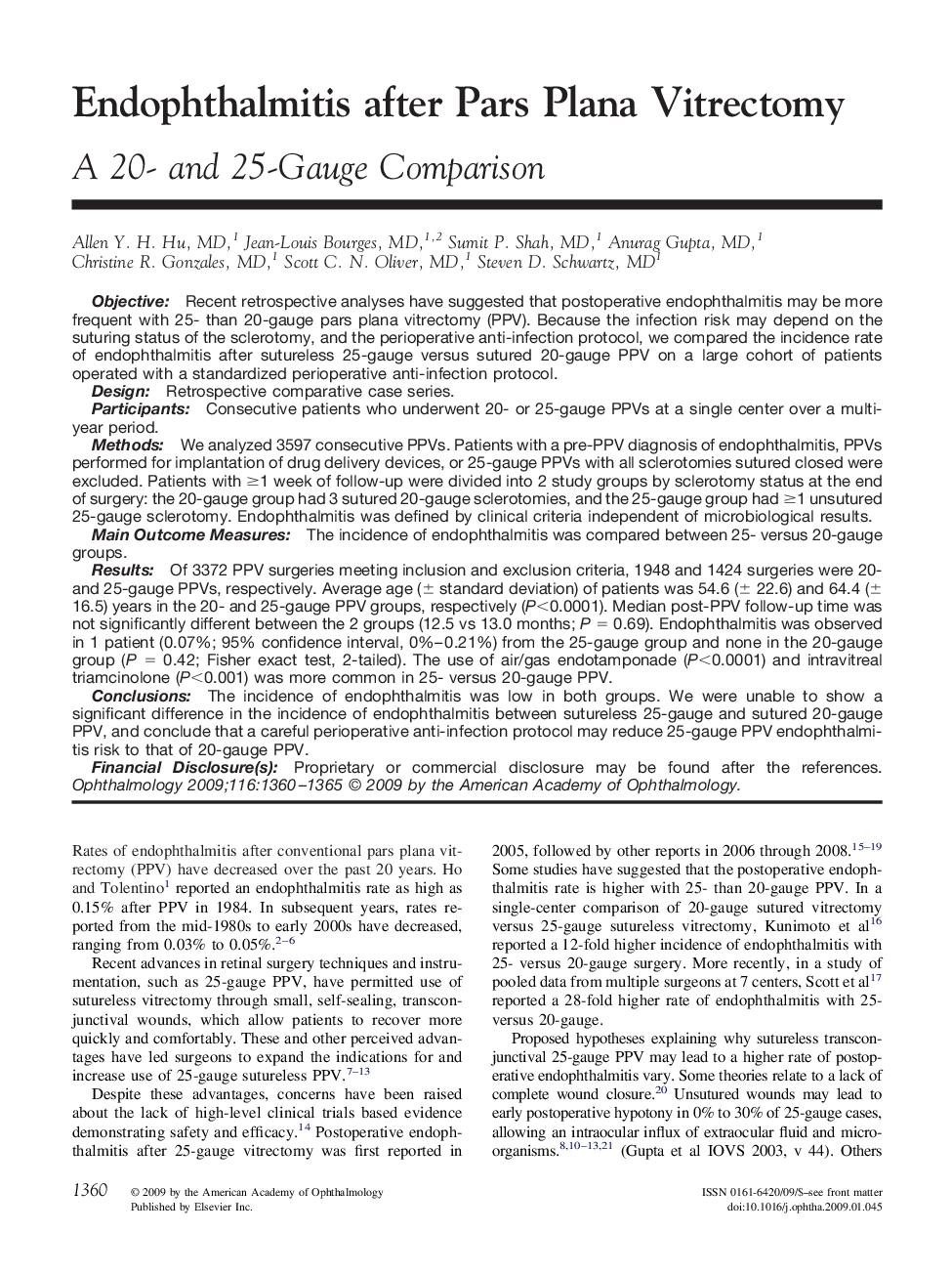 Endophthalmitis after Pars Plana Vitrectomy