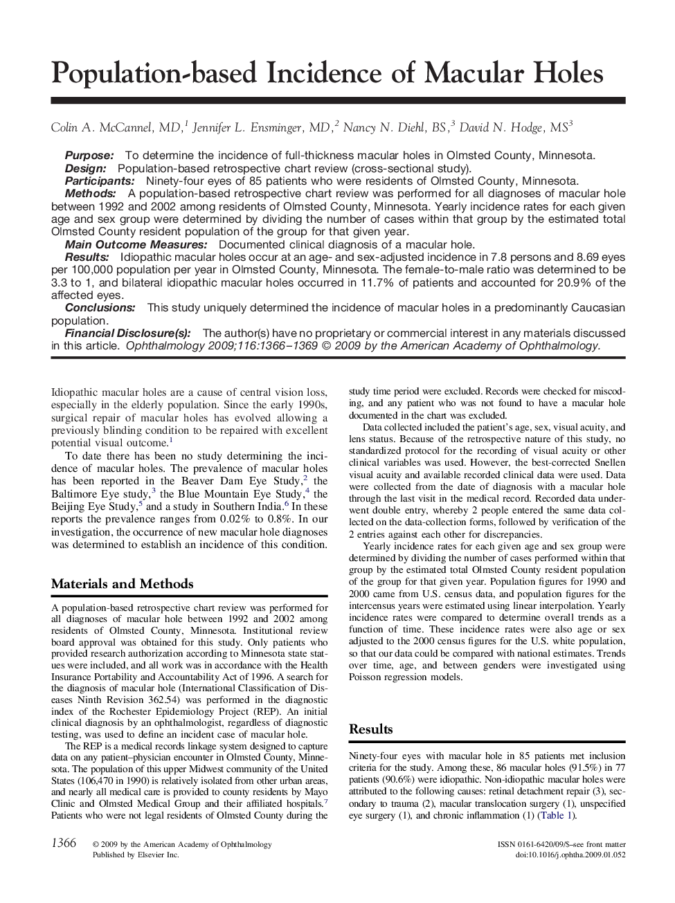 Population-based Incidence of Macular Holes