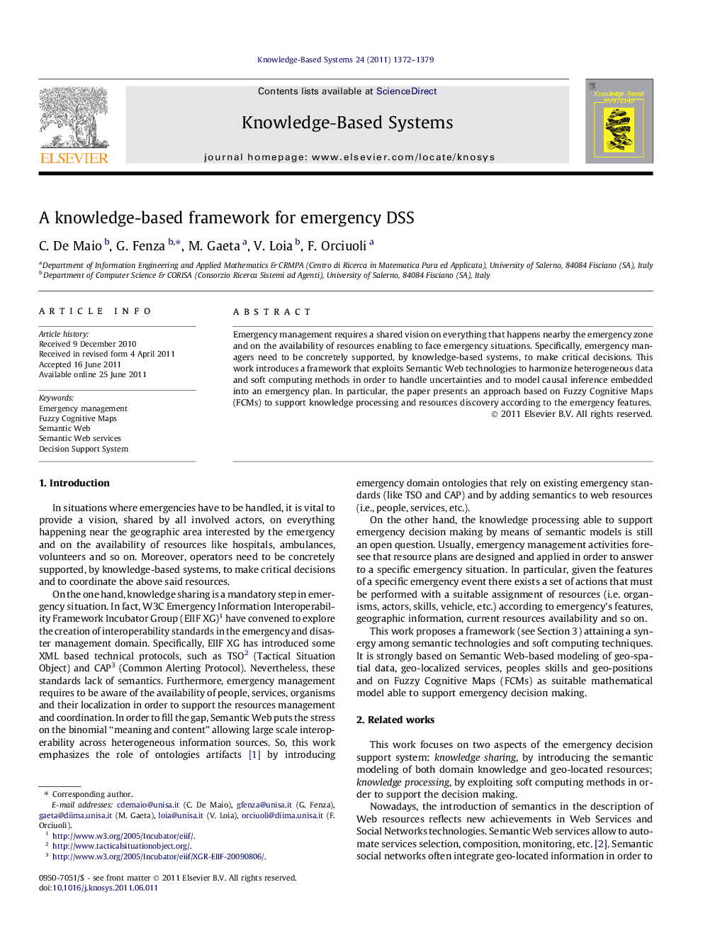 A knowledge-based framework for emergency DSS