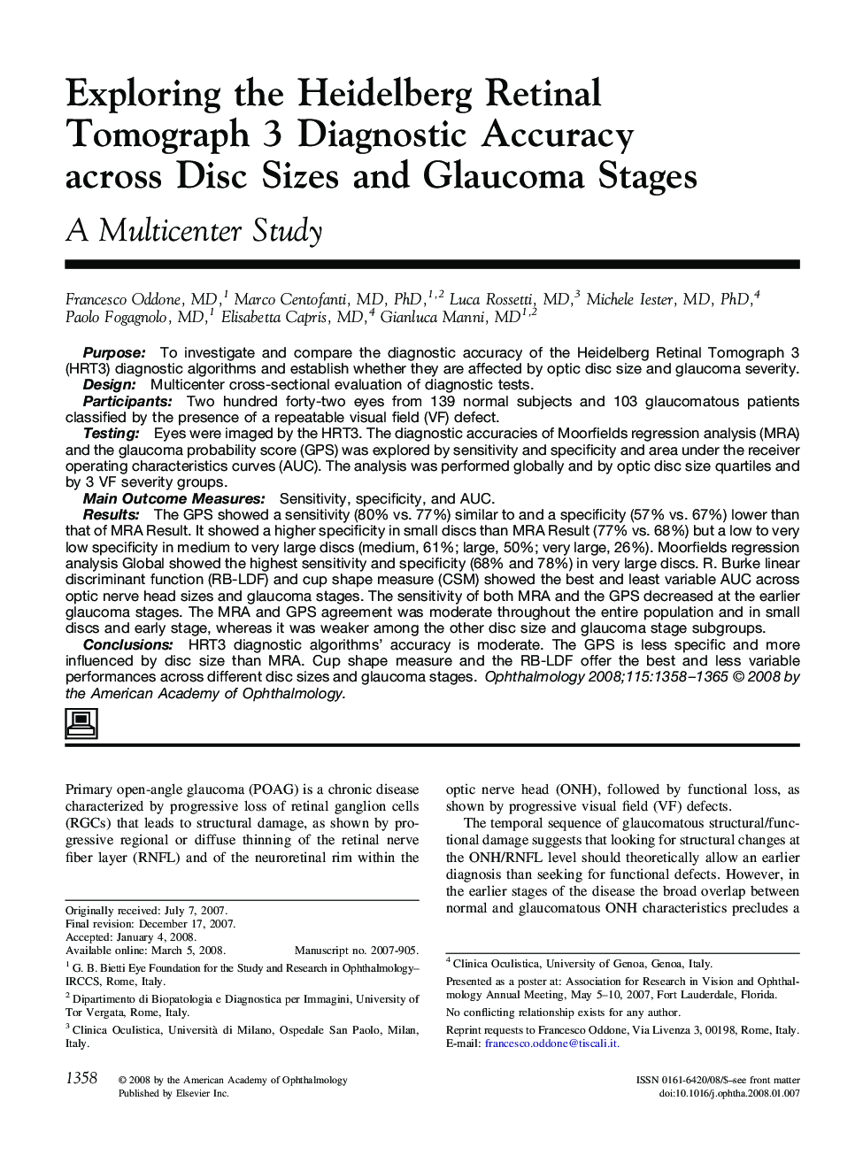 Exploring the Heidelberg Retinal Tomograph 3 Diagnostic Accuracy across Disc Sizes and Glaucoma Stages