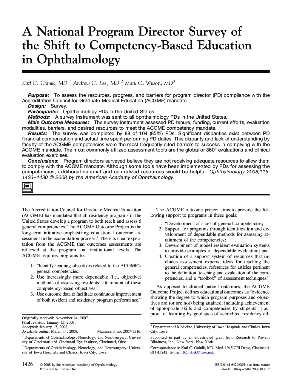 A National Program Director Survey of the Shift to Competency-Based Education in Ophthalmology