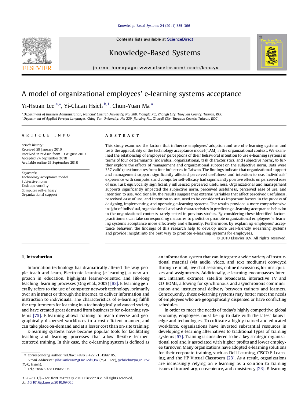 A model of organizational employees’ e-learning systems acceptance