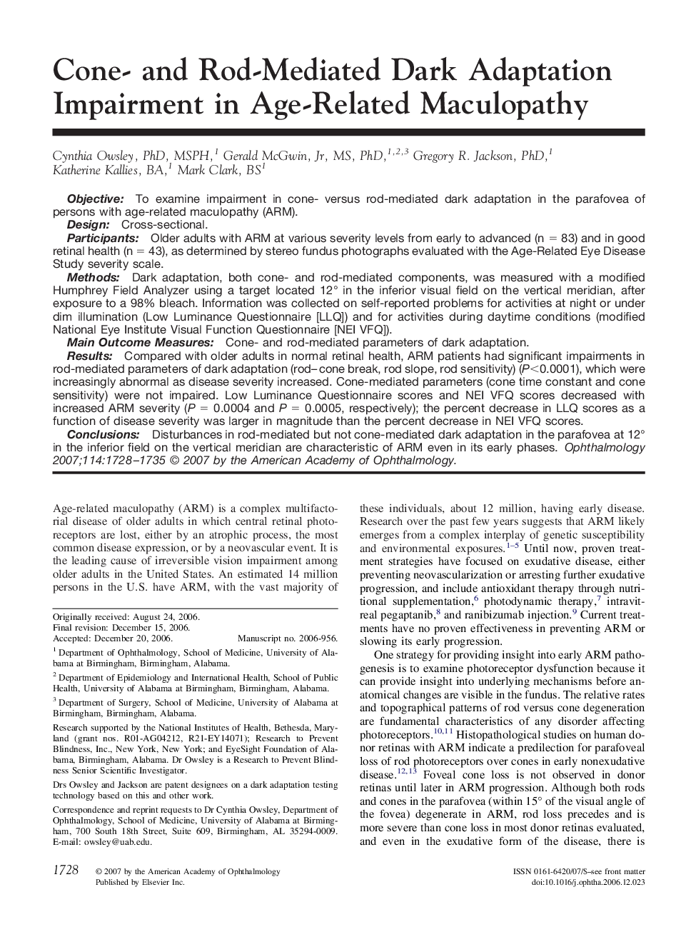 Cone- and Rod-Mediated Dark Adaptation Impairment in Age-Related Maculopathy