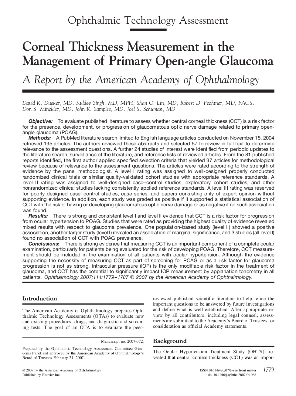 Corneal Thickness Measurement in the Management of Primary Open-angle Glaucoma