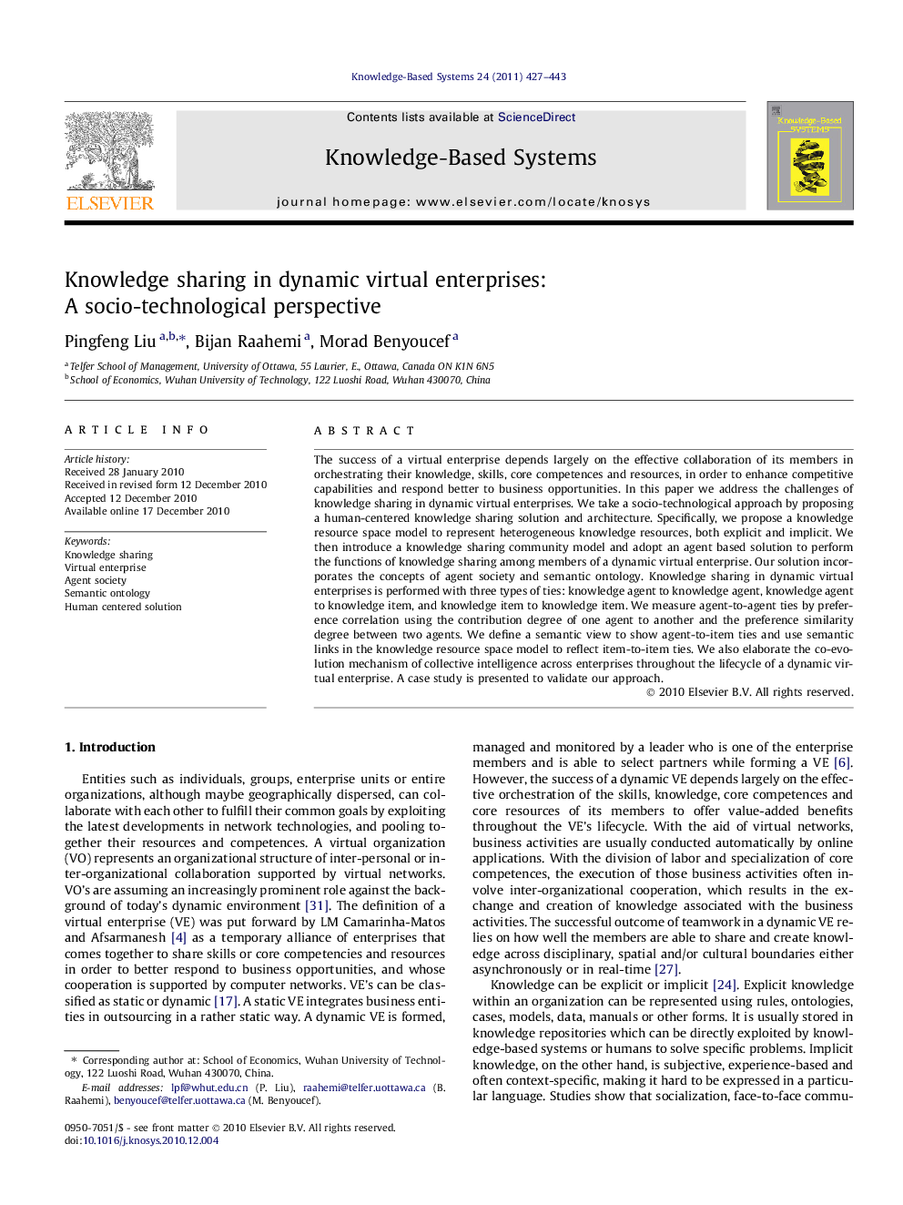 Knowledge sharing in dynamic virtual enterprises: A socio-technological perspective