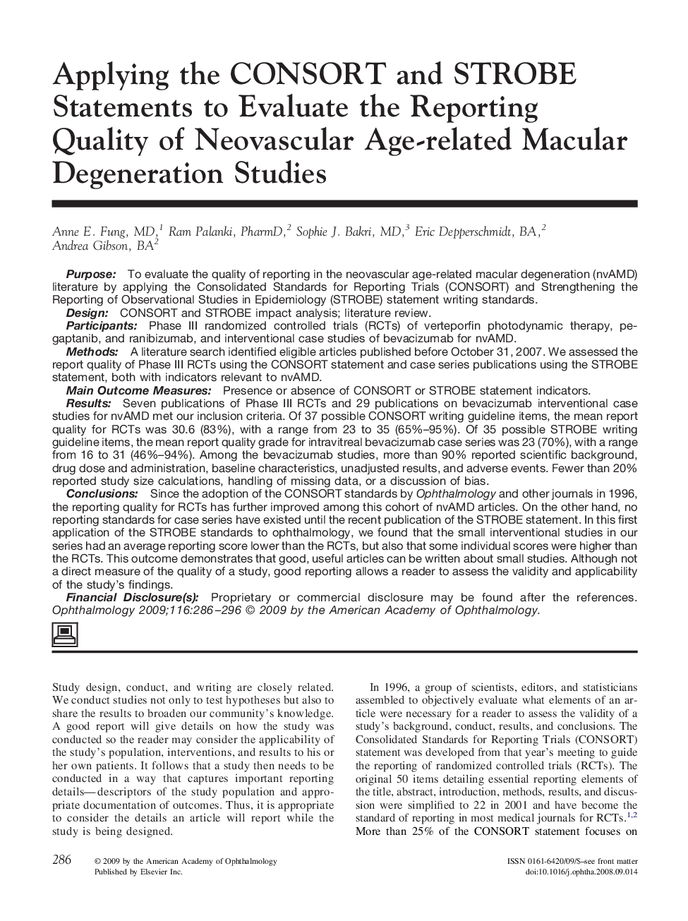 Applying the CONSORT and STROBE Statements to Evaluate the Reporting Quality of Neovascular Age-related Macular Degeneration Studies