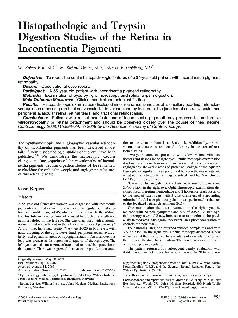 Histopathologic and Trypsin Digestion Studies of the Retina in Incontinentia Pigmenti