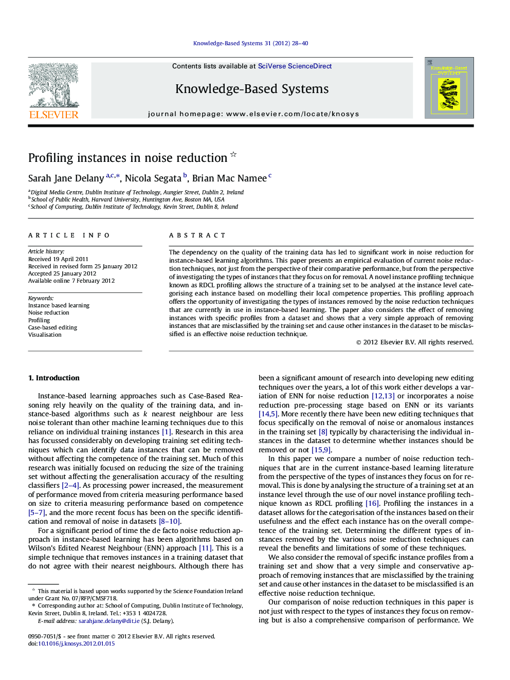 Profiling instances in noise reduction 