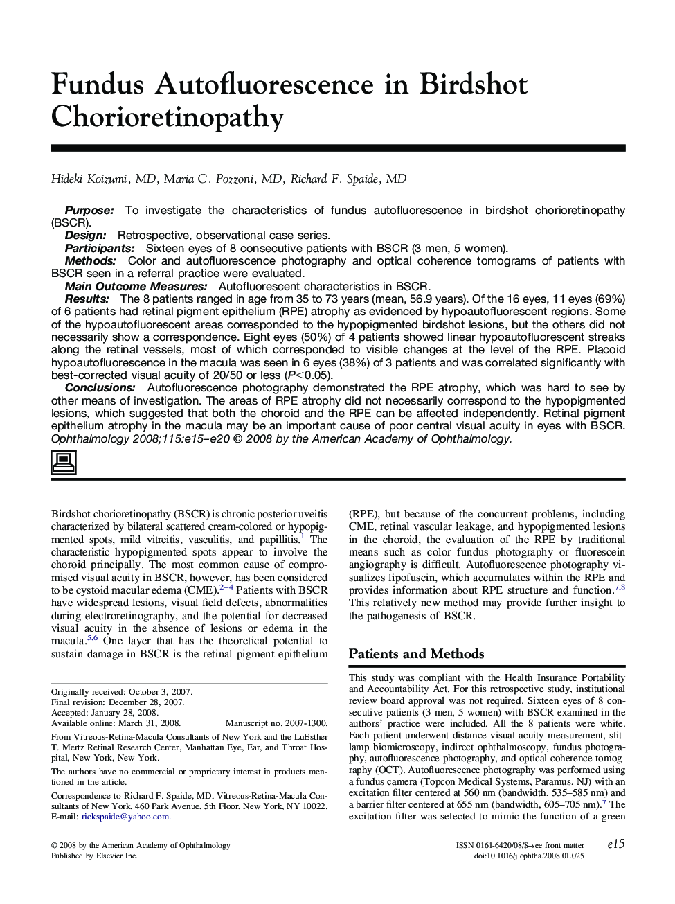 Fundus Autofluorescence in Birdshot Chorioretinopathy
