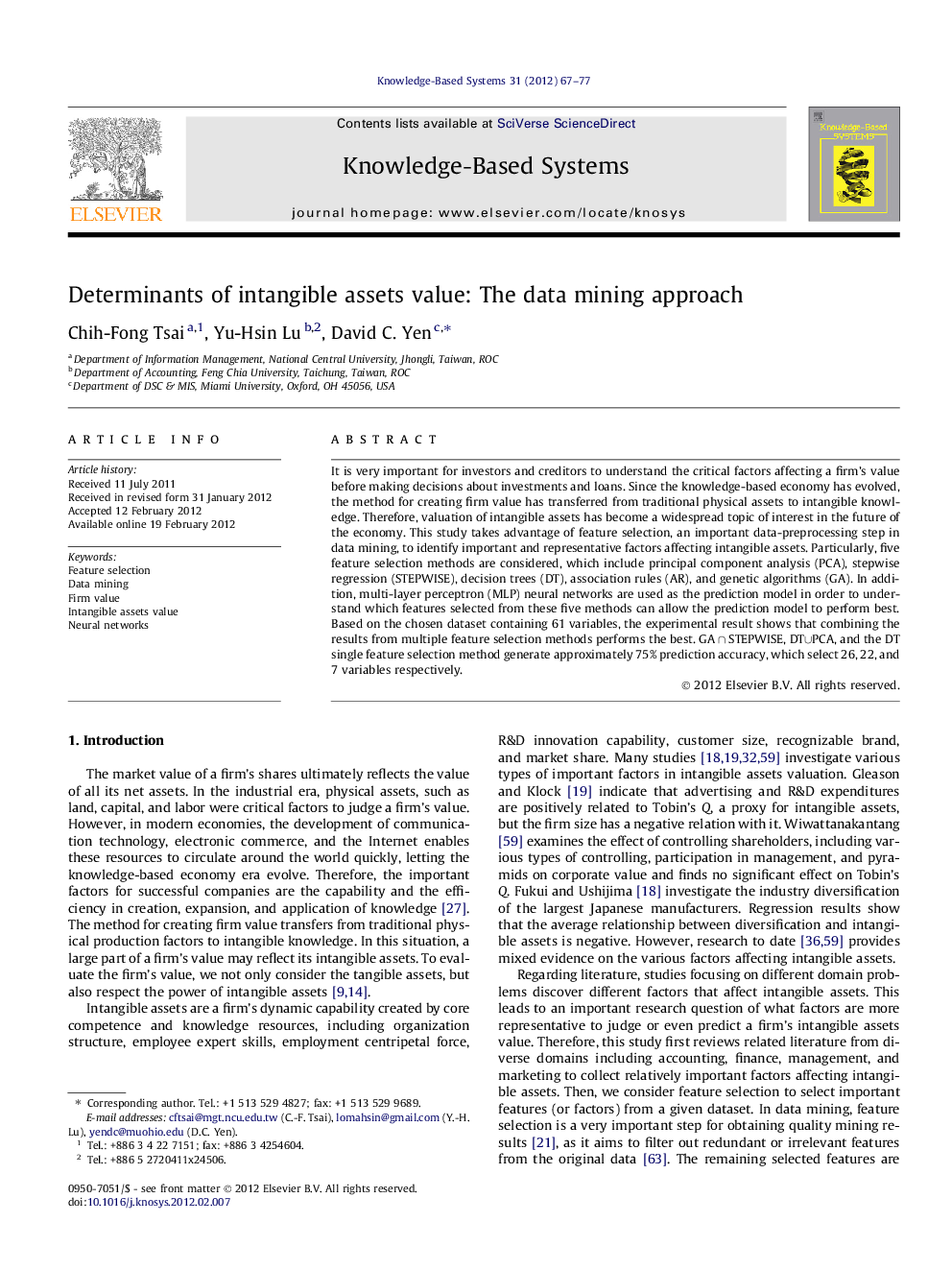 Determinants of intangible assets value: The data mining approach