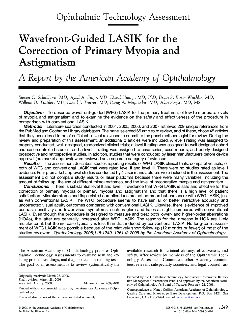 Wavefront-Guided LASIK for the Correction of Primary Myopia and Astigmatism