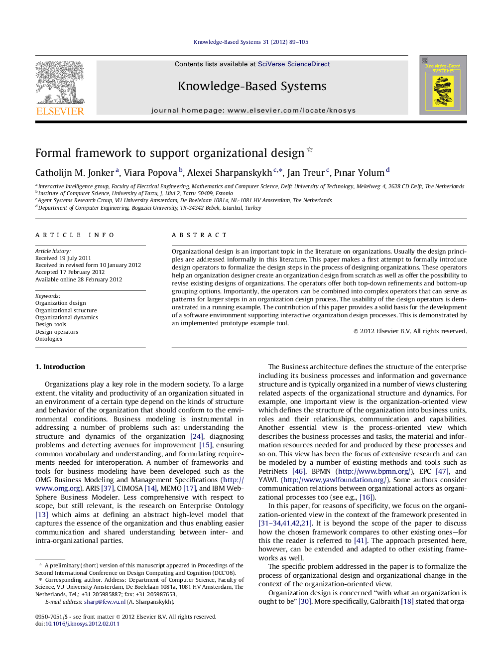 Formal framework to support organizational design 