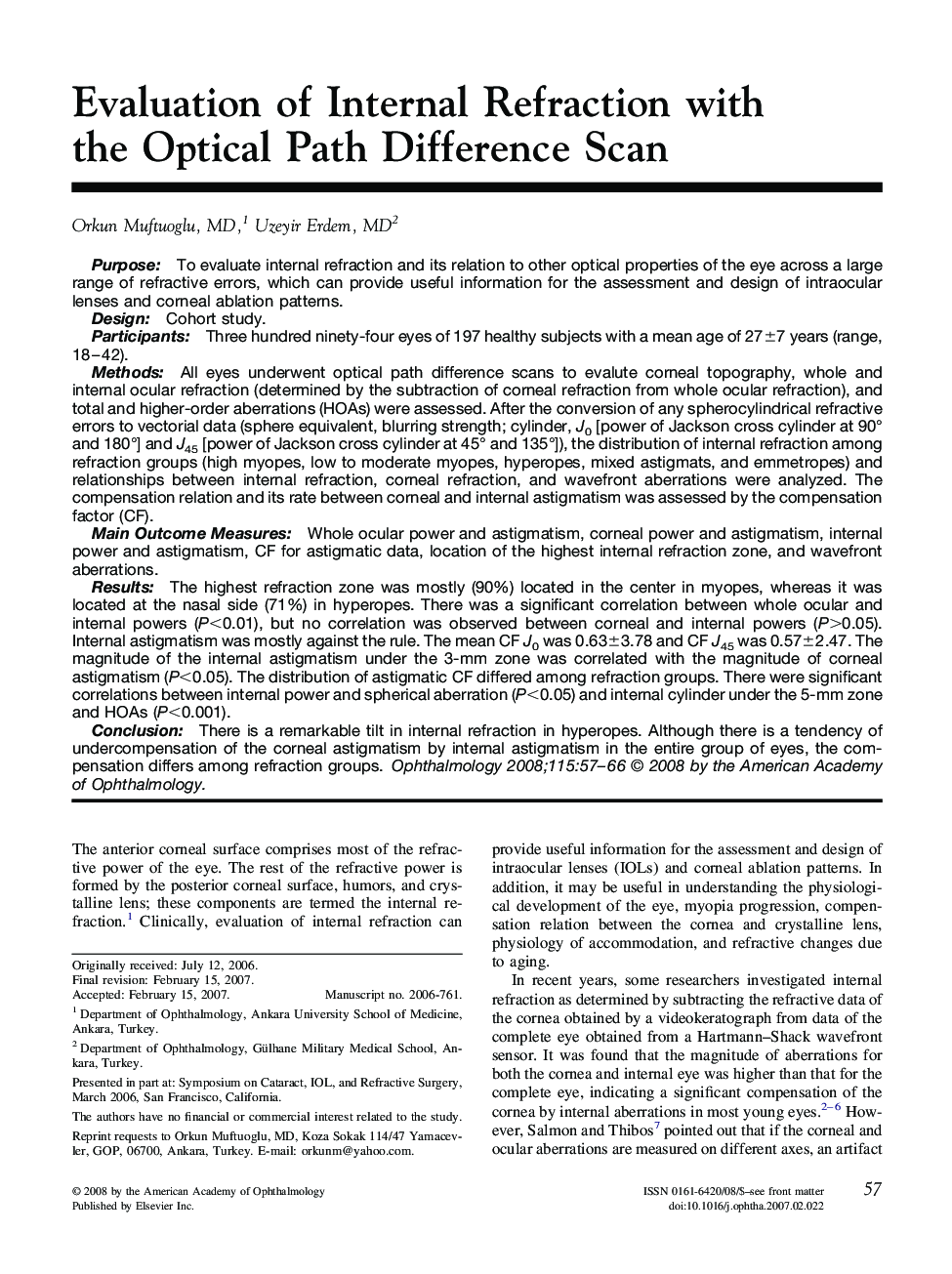 Evaluation of Internal Refraction with the Optical Path Difference Scan