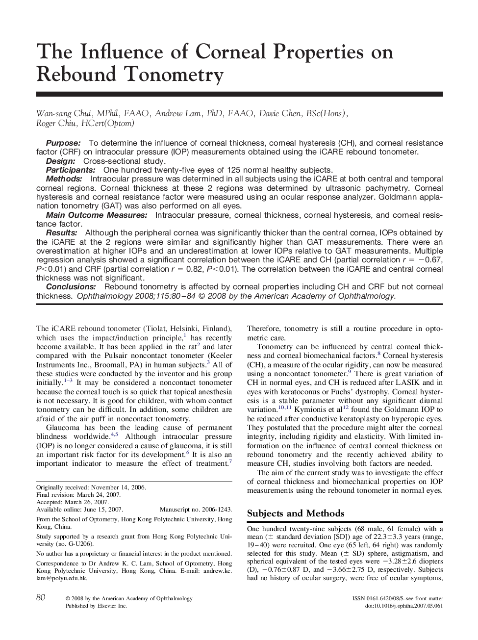 The Influence of Corneal Properties on Rebound Tonometry