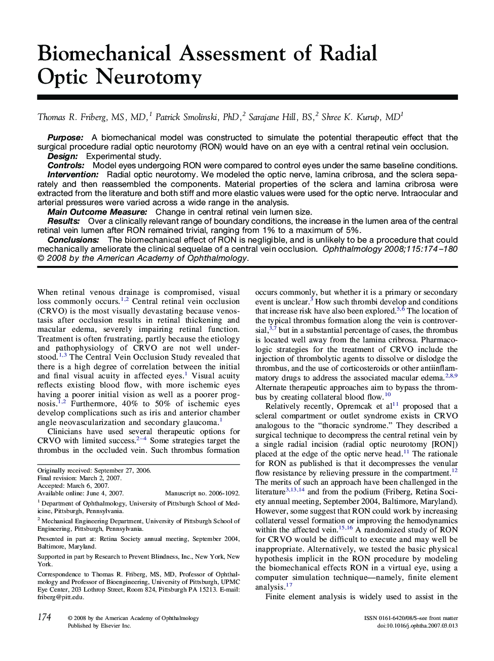 Biomechanical Assessment of Radial Optic Neurotomy