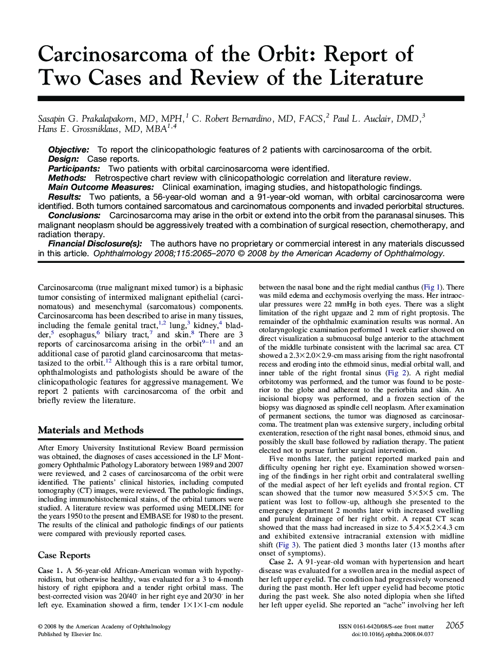 Carcinosarcoma of the Orbit: Report of Two Cases and Review of the Literature