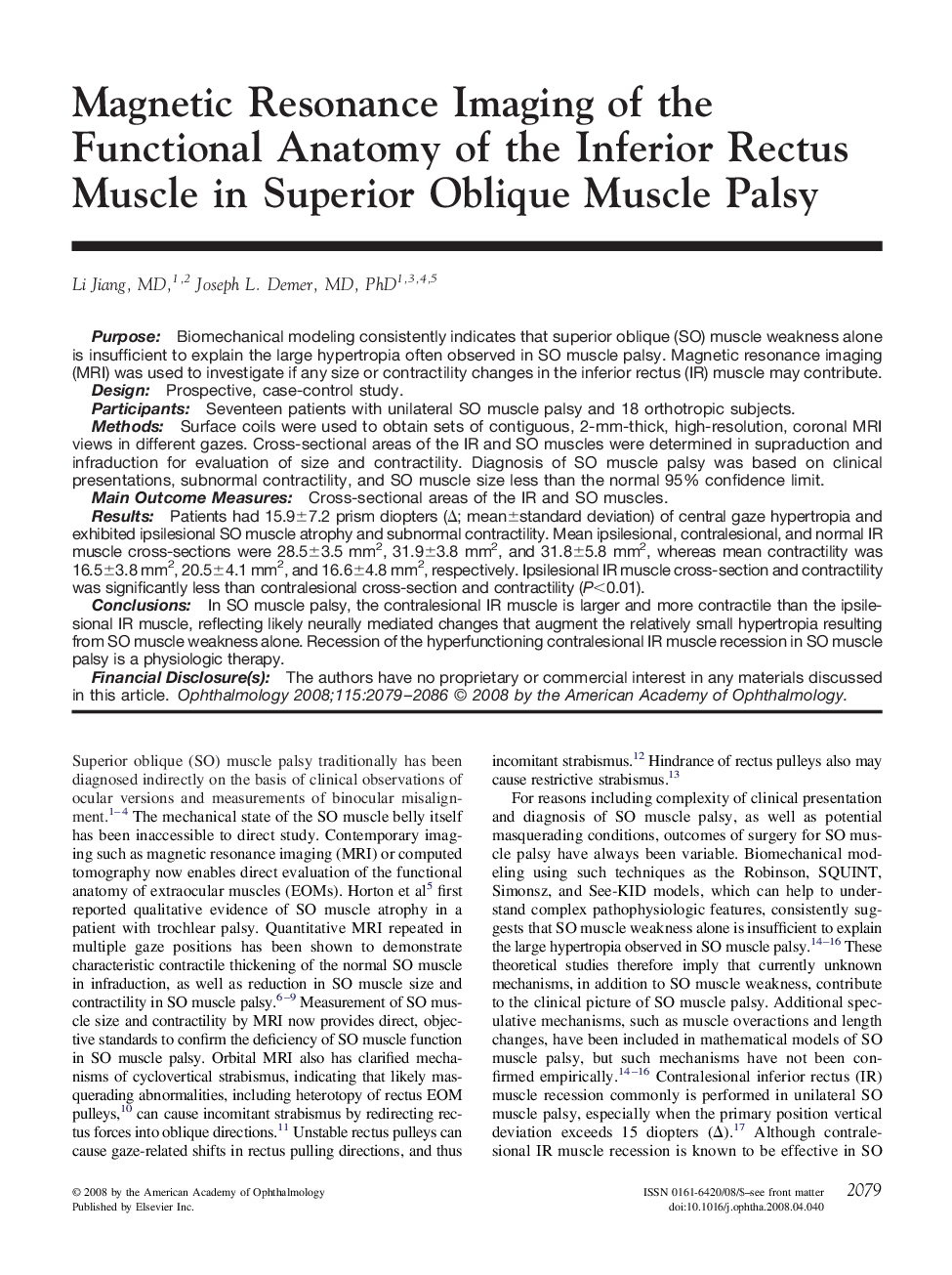 Magnetic Resonance Imaging of the Functional Anatomy of the Inferior Rectus Muscle in Superior Oblique Muscle Palsy