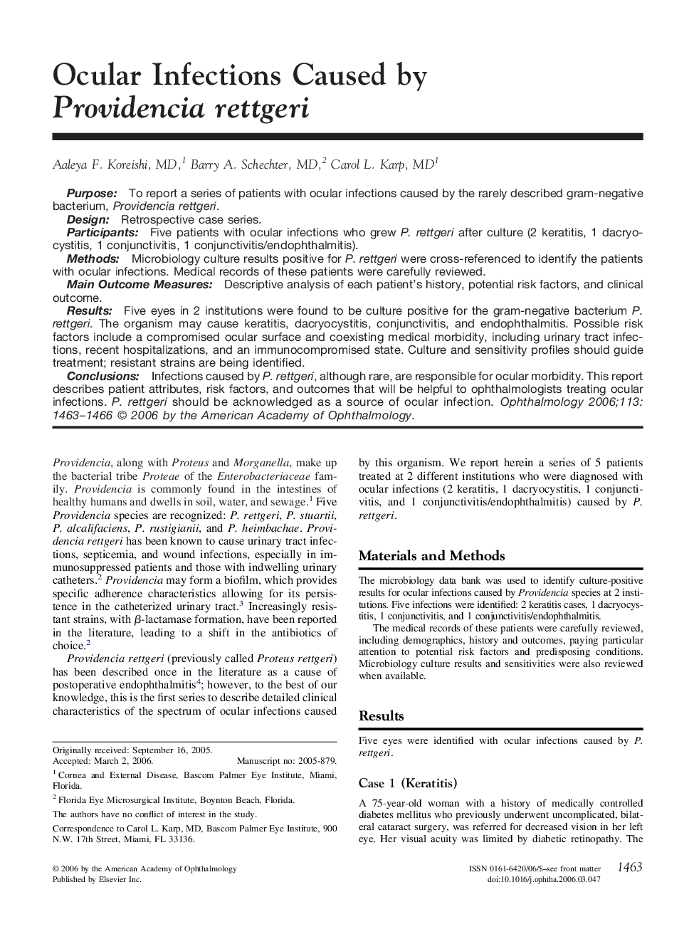 Ocular Infections Caused by Providencia rettgeri