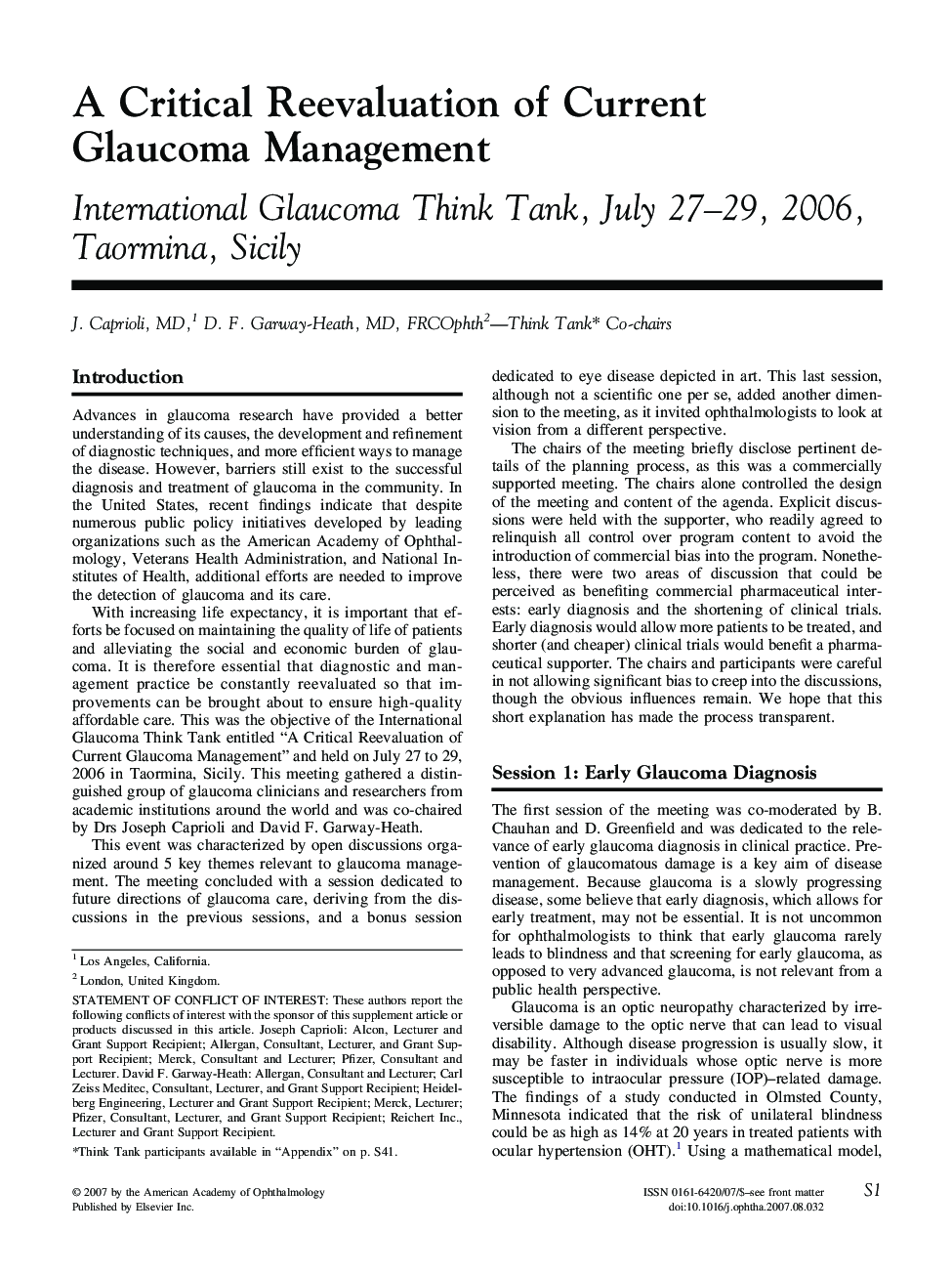 A Critical Reevaluation of Current Glaucoma Management