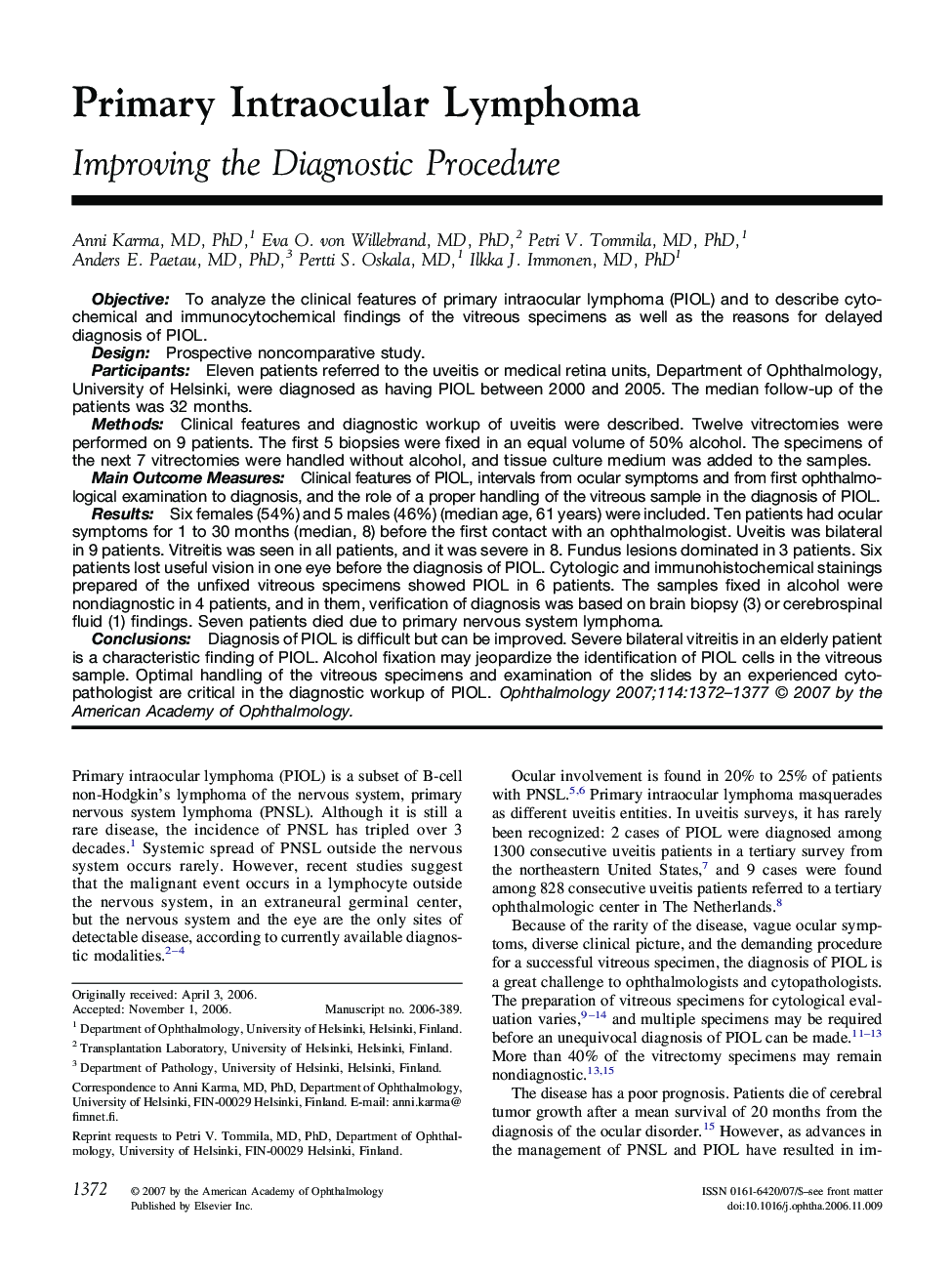 Primary Intraocular Lymphoma