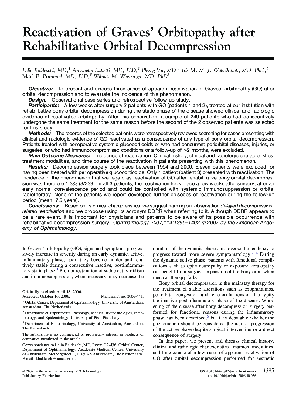 Reactivation of Graves’ Orbitopathy after Rehabilitative Orbital Decompression 