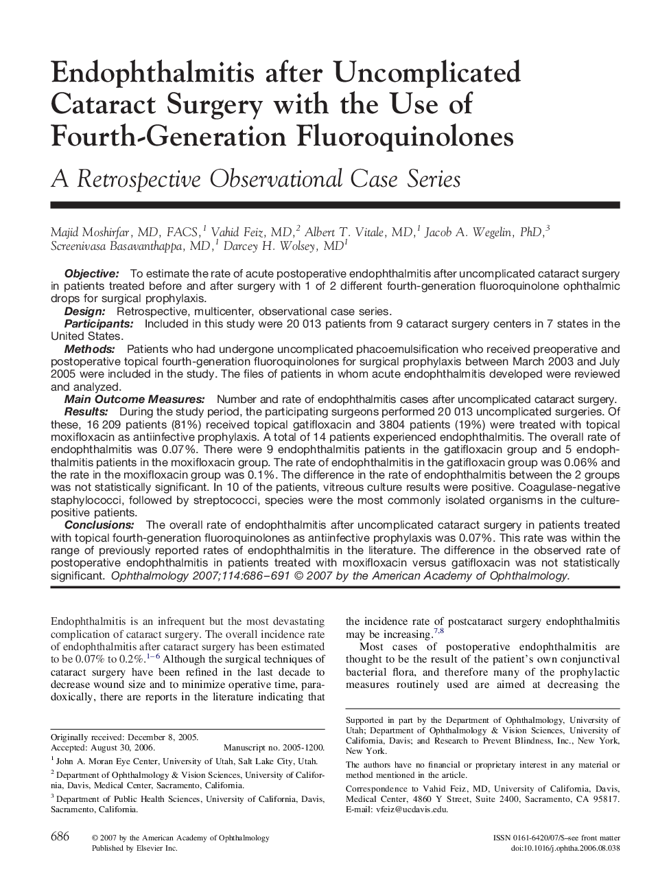 Endophthalmitis after Uncomplicated Cataract Surgery with the Use of Fourth-Generation Fluoroquinolones : A Retrospective Observational Case Series
