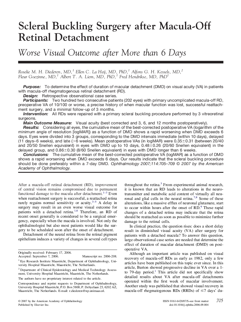Scleral Buckling Surgery after Macula-Off Retinal Detachment