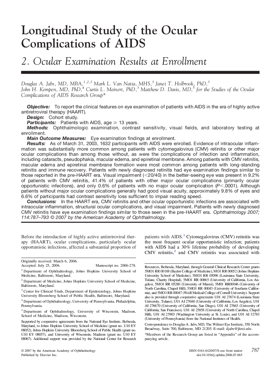 Longitudinal Study of the Ocular Complications of AIDS