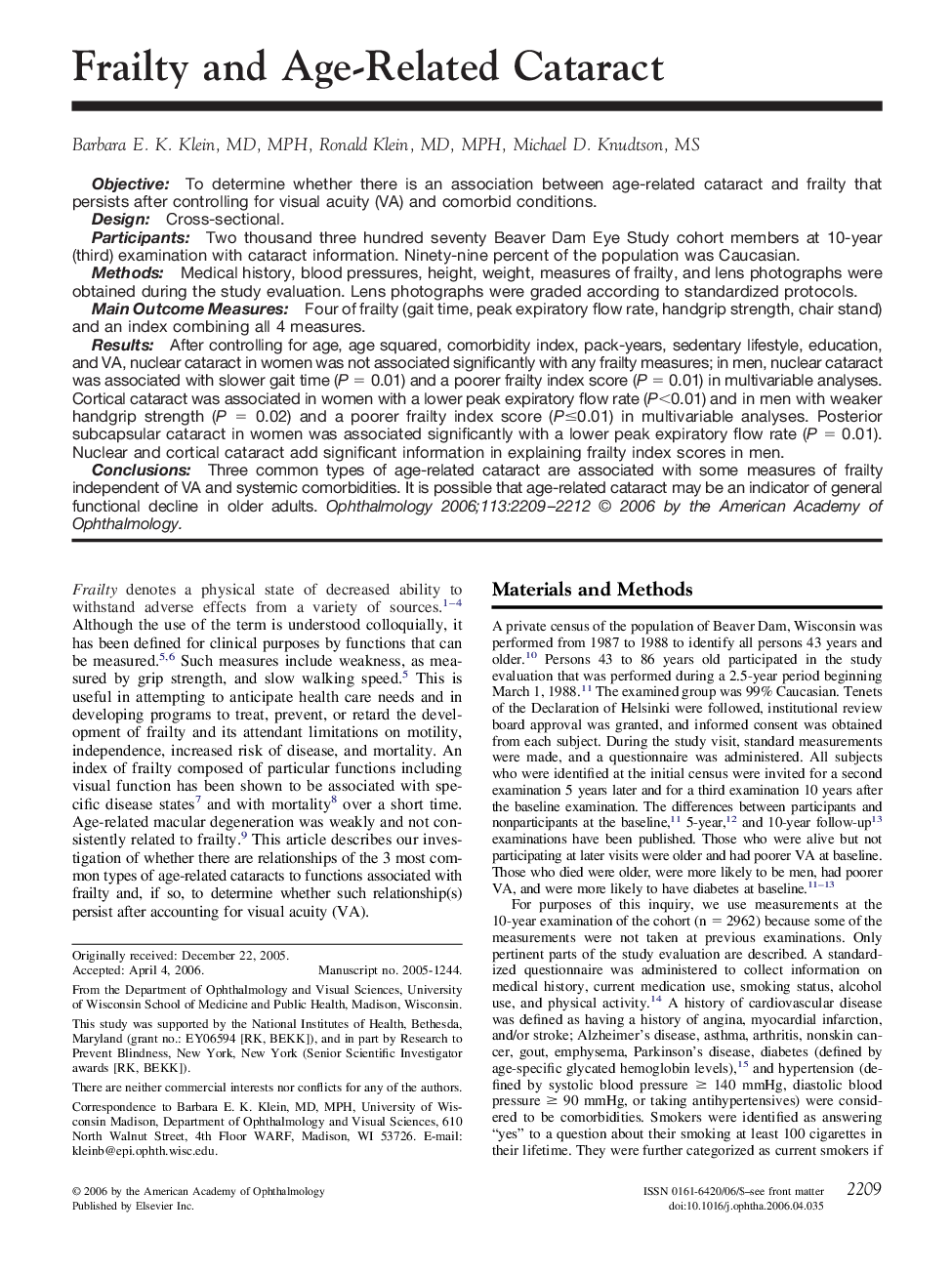 Frailty and Age-Related Cataract