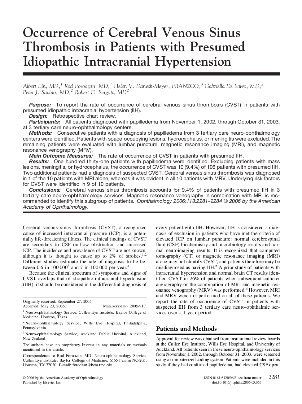 Occurrence of Cerebral Venous Sinus Thrombosis in Patients with Presumed Idiopathic Intracranial Hypertension 